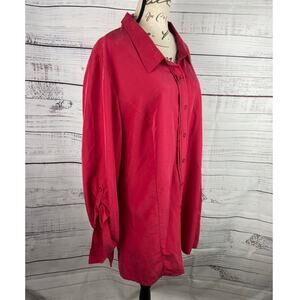 Catherines Button Front Shirt Womens 2X 22/24W Long Sleeve Collar Roll Tab Pink